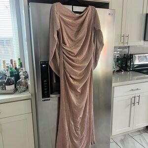 Plus Size “Gracie” Long Glitter Galaxy Cowl Neck Back Dress